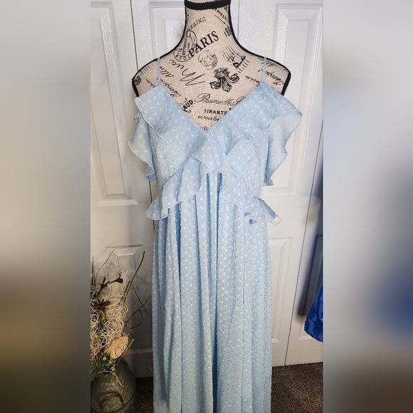 Chelsea 28 Women's Ruffle Neck Midi Dress in Blue Falls Size M - Picture 7 of 15